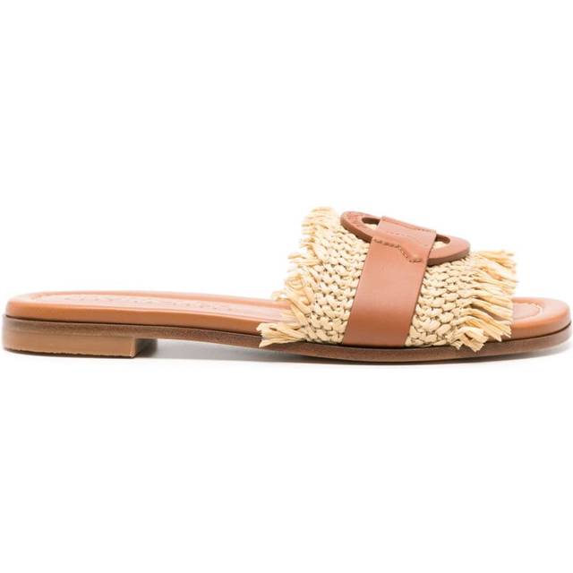 Moncler - Bell leather slides - women - Calf Leather/Rubber/Calf Leather/Calf Leather/Raffia - 36 - Neutrals