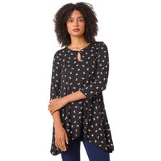 Bow Print Cutout Tunic Top - Black - Size 10 - Roman