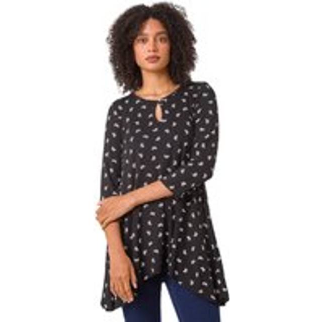 Bow Print Cutout Tunic Top - Black - Size 14 - Roman
