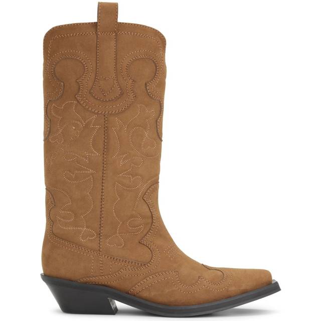 GANNI - 40mm suede-effect Western boots - women - Other fibres - 40 - Brown