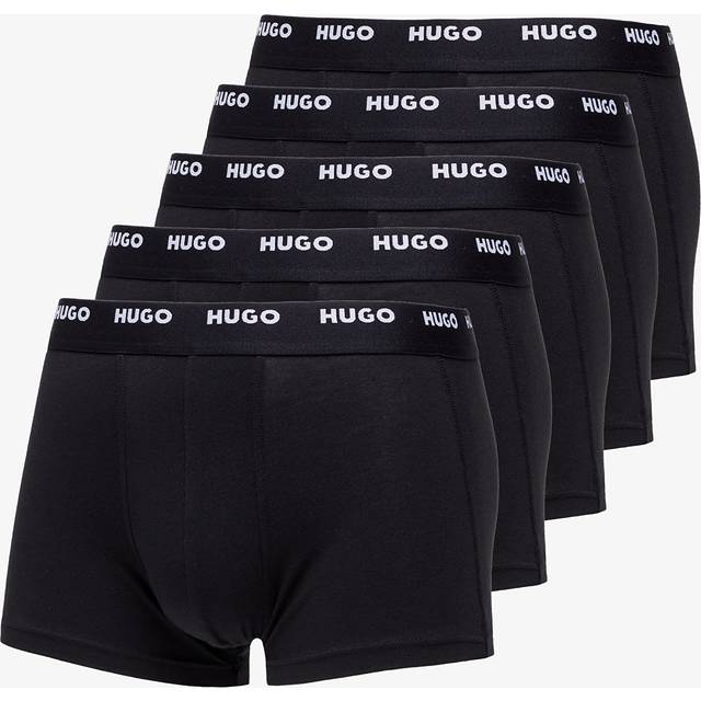 Men's HUGO 5-Pack Mens Stretch-Cotton Trunks with Logo Waistbands NOS - Black - Size: 37/36/32