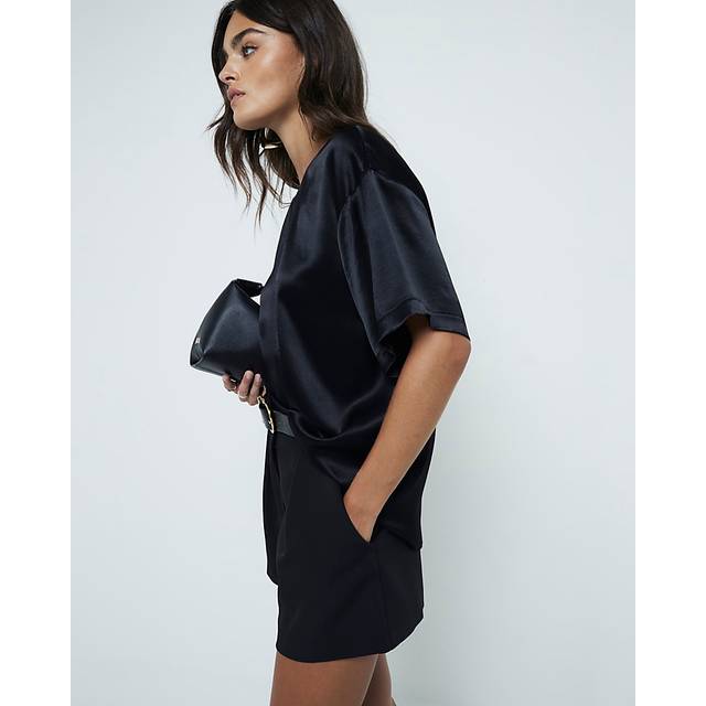 River Island Womens Black Satin Oversized T-Shirt - 18