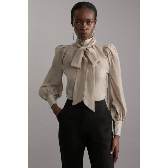 Organdie Woven Pussybow Blouse - Champagne
