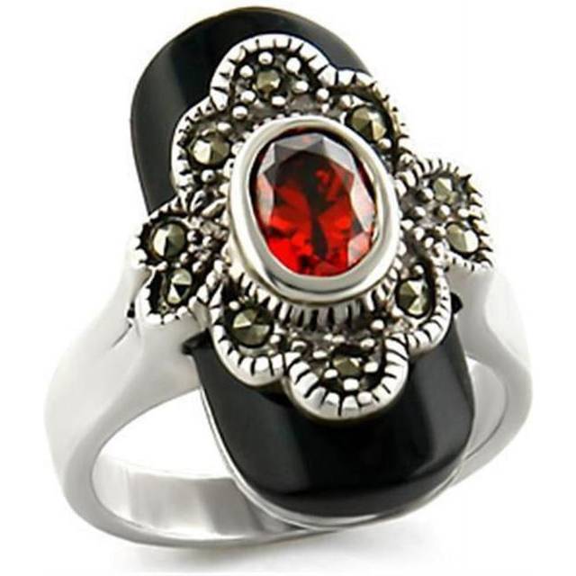 Alamode LOAS935-5 Women Antique Tone 925 Sterling Silver Ring with AAA Grade CZ in Garnet - Size 5