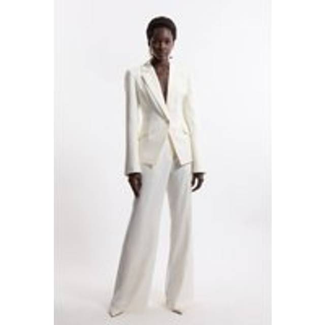 Tailored Crepe Seam Detail Straight Leg Trousers - Ivory