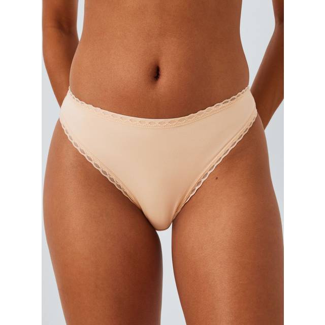 John Lewis Modal and Narrow Lace Bikini Knickers, Pack of 3, Black/White/Almond