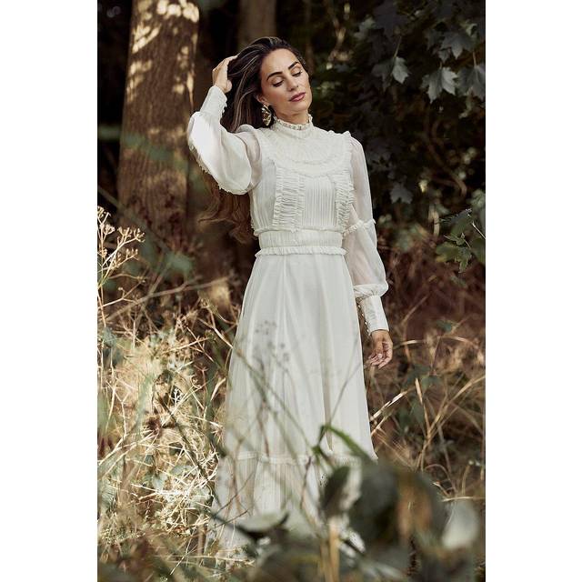 Lydia Millen Petite Pleat Crinkle High Neck Drama Sleeve Woven Midaxi Dress - Ivory
