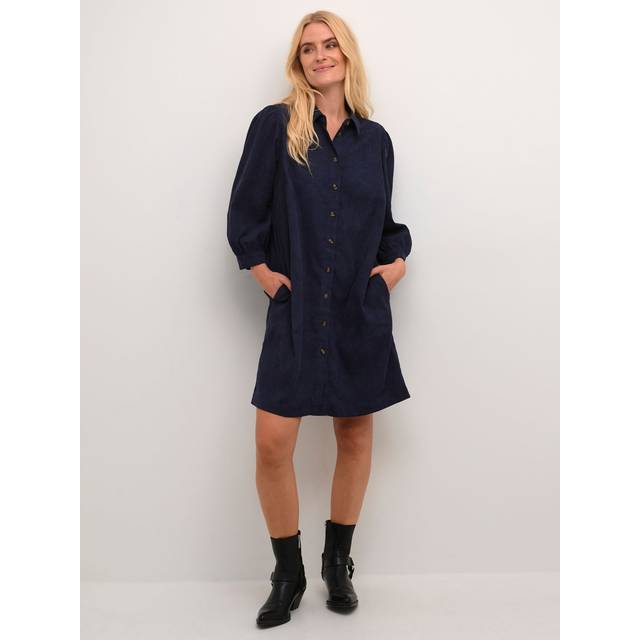 Eve Corduroy Mini Shirt Dress - Midnight Blue - <p>Danish brand KAFFE has been offering timeless collections adorned with feminine details since 1993. The label offers a range of versatile, minimalistic styles that look and feel great, making your daily edit stylish and effortless.</p>