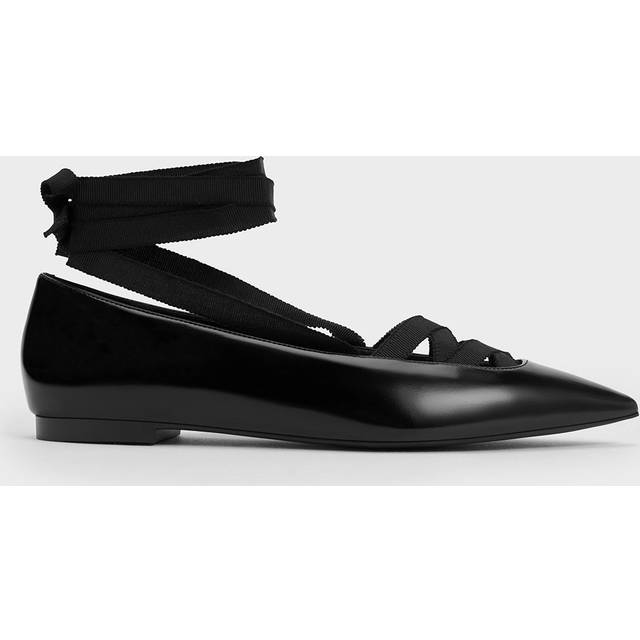 Charles & Keith - Pointed-Toe Tie-Around Ballet Flats - Black Box - UK 3
