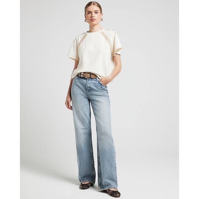 River Island Womens Beige Crochet Trim T-Shirt - 6