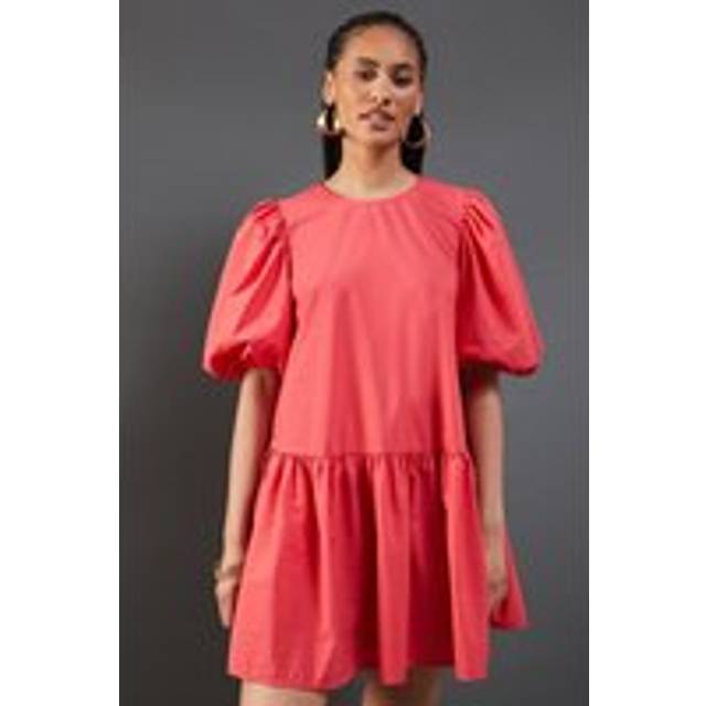 Womens Taffeta Drop Waist Mini Smock Dress - Pink - 8