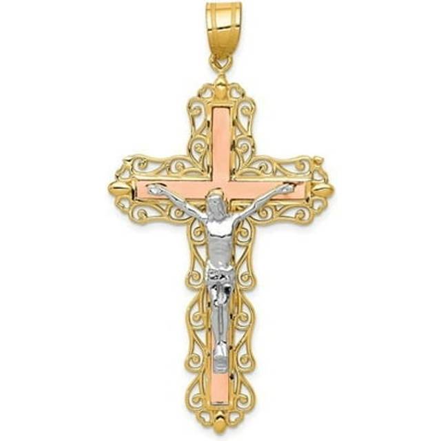 14K Tri-Color Diamond-Cut Crucifix Pendant