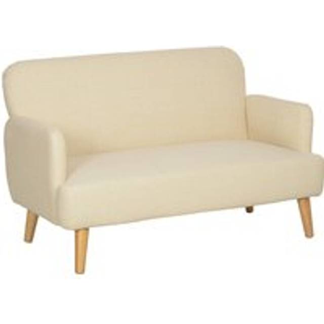 Homcom Velvet Feel Fabric 2 Seater Sofa, Small Sofa Loveseat With 21cm Thick Padding And Wood Legs, Cream White