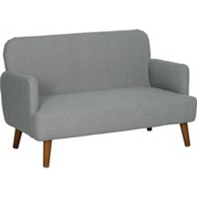 Homcom Velvet Feel Fabric 2 Seater Sofa, Small Sofa Loveseat With 21cm Thick Padding And Wood Legs, Grey