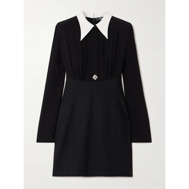 Versace Black Contrast-Collar Silk Crêpe Minidress - 1B000 Black - IT 40
