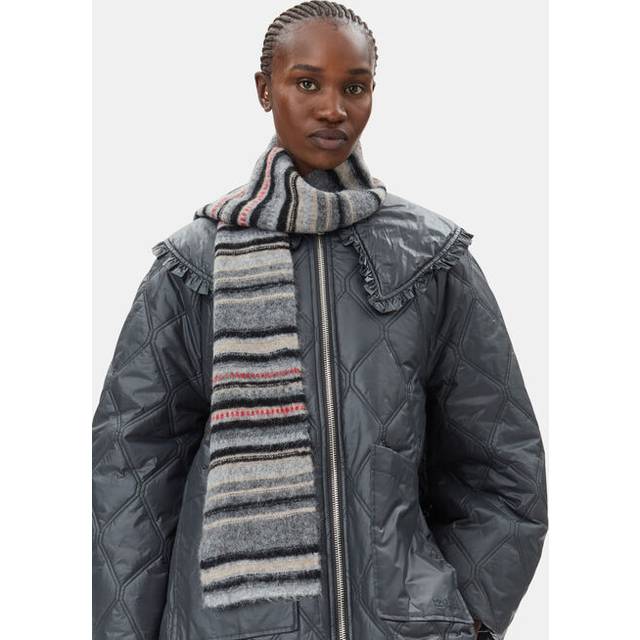 Ganni Striped Soft Wool-Blend Scarf - Black