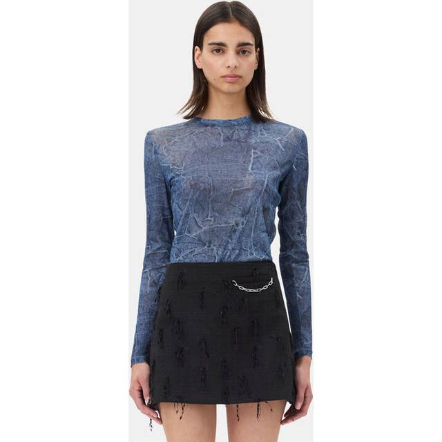 Marl Mesh Long Sleeve Crew Neck Blouse in Denim - 42 EU