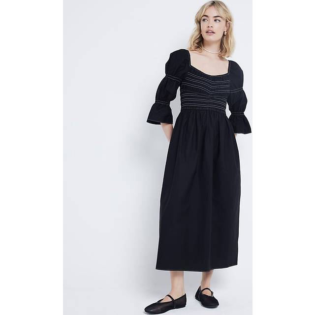 River Island Womens Black Shirred Smock Midi Dress - 18