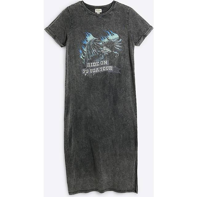 River Island Womens Petite Grey Eagle Graphic T-Shirt Midi Dress - 10