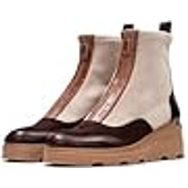 Hispanitas for woman. CHI243711 Beige leather ankle boots with wedge (39), 3 to 5 cm, Zip, Casual