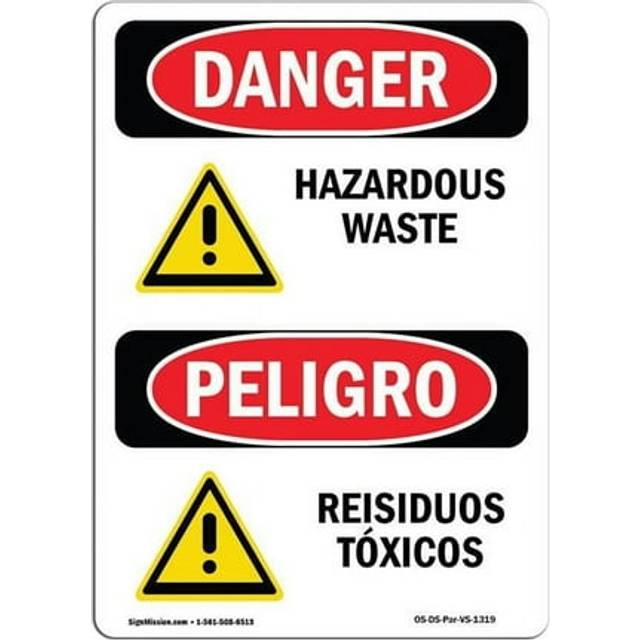 SignMission OS-DS-A-1014-VS-1319 10 x 14 in. OSHA Danger Sign - Hazardous Waste Bilingual