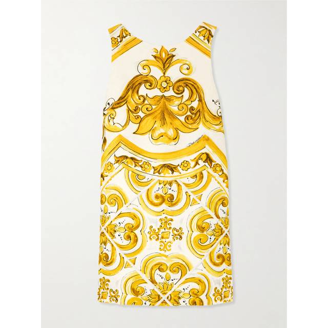 Dolce & Gabbana Womens Mix Maiolica Giallo Barocco-print Sleeveless Woven-blend Mini Dress 8