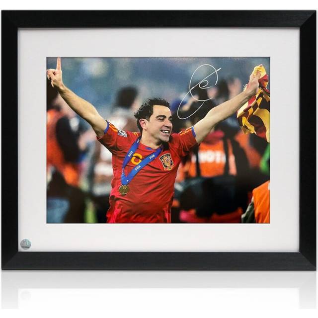 Xavi Hernandez Signed Spain Football Photo. Framed