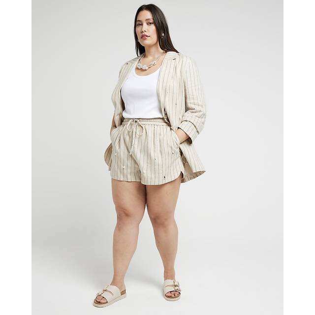 River Island Womens Plus Cream Stripe Embellished Shorts - 24