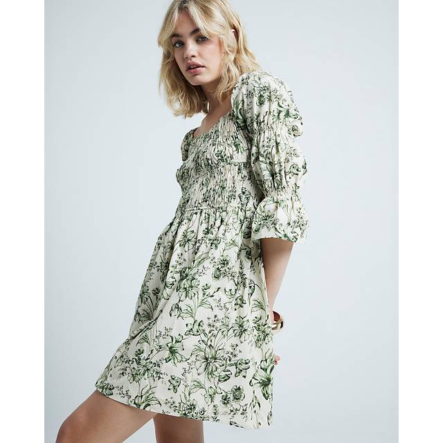 River Island Womens Cream Floral Shirred Smock Mini Dress - 12