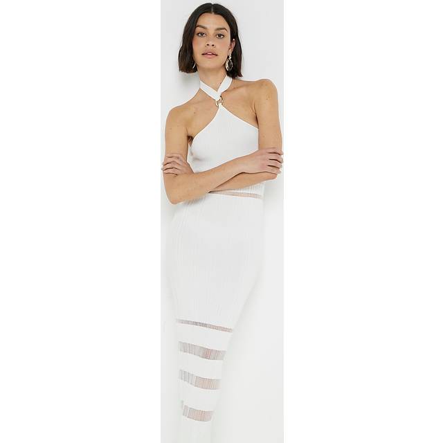 River Island Womens Cream Knitted Knot Front Bodycon Midi Dress - 18