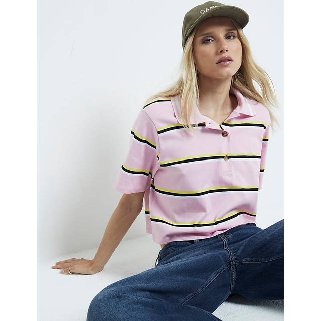 River Island Womens Pink Stripe Rugby T-Shirt - M