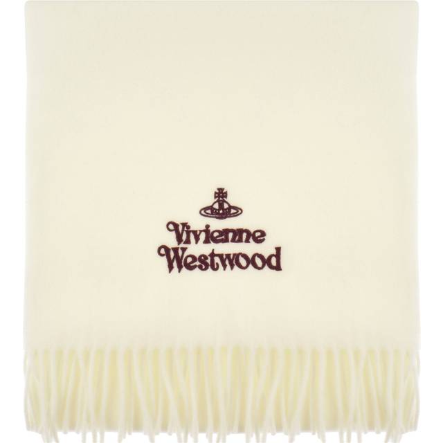 Vivienne Westwood Embroidered Logo Wool Scarf - White
