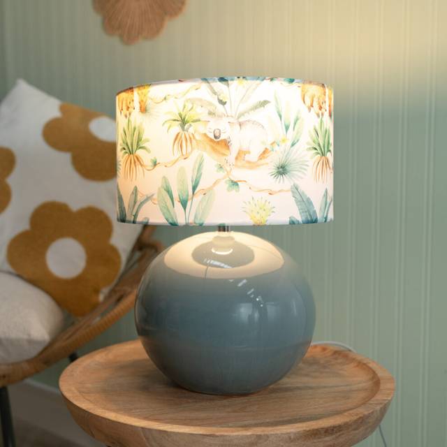 Valuelights - Bosco Eucalyptus Ceramic Table Lamp with Tropical Print Drum Shade