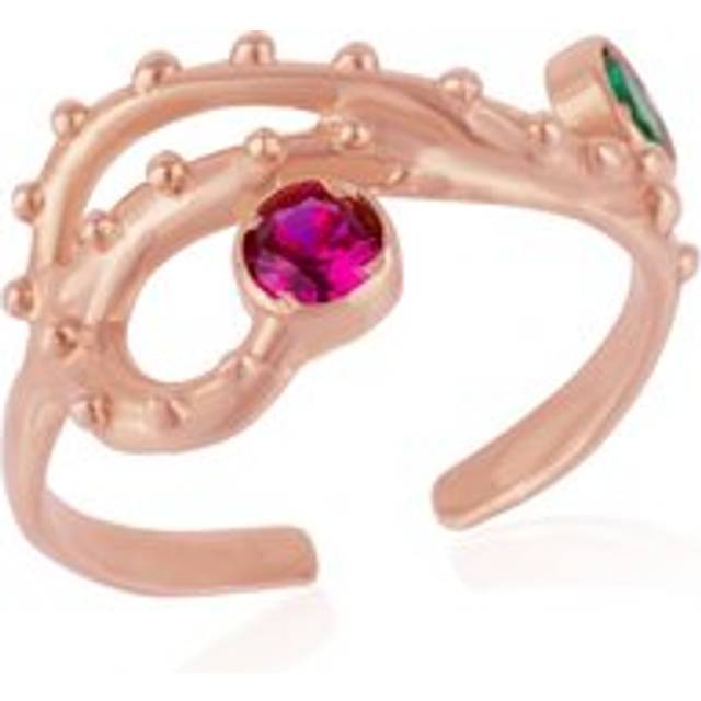 Womens Emerald and Ruby Color Jewelled Dragon Back Ring - Metallics - One Size