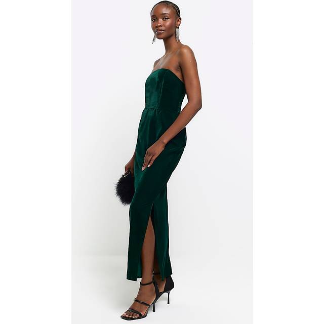 River Island Womens Green Velvet Bandeau Midi Dress - 8