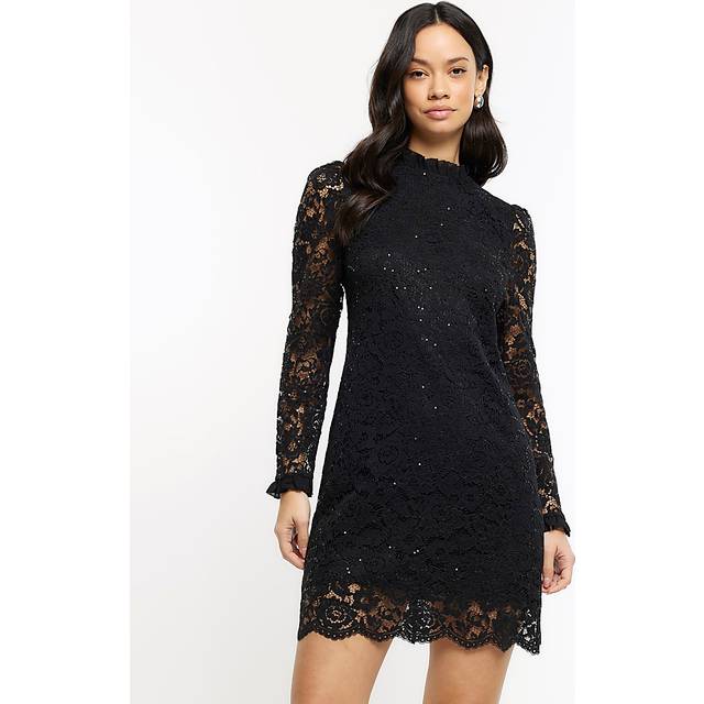 River Island Womens Black Lace Shift Mini Dress - 8