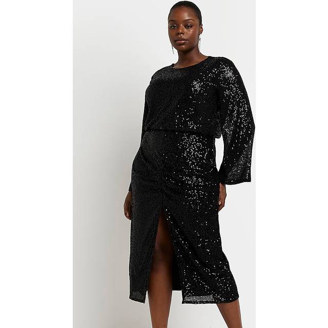 River Island Womens Plus Black Sequin Bodycon Midi Dress - 22