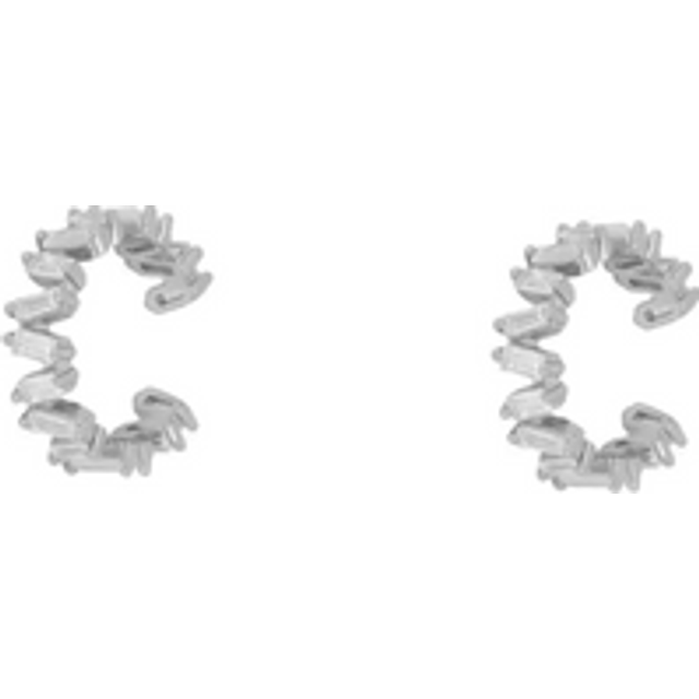 Womens Irregular Baguette Ear Cuff No Piercing Sterling Silver - Pair - Grey - One Size