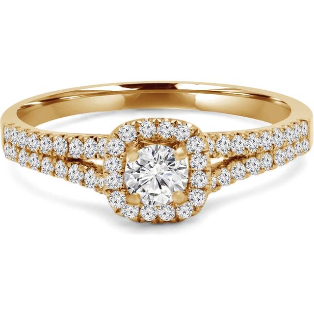 Majesty Diamonds MD240087-4 0.6 CTW Round Diamond Split-Shank Cushion Halo Engagement Ring with Accents in 14K Yellow Gold - Size 4
