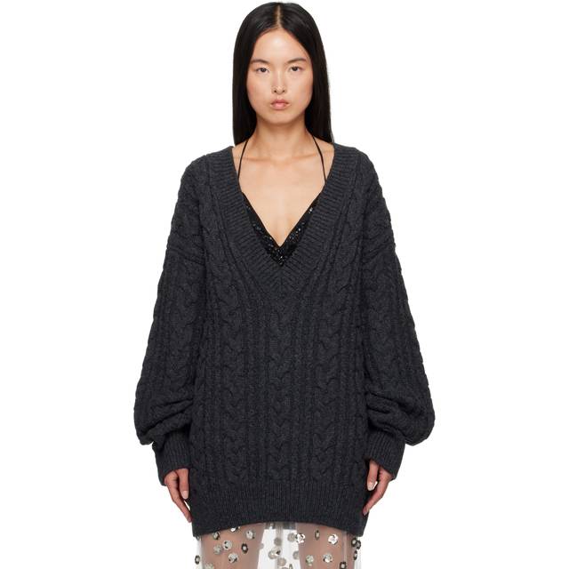 Cecilie Bahnsen, Stickade tröjor & koftor, Dam, M, Oversize Alia Sweater i kolull - gray (M)