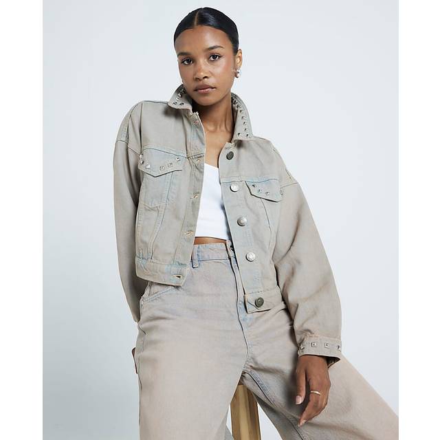 River Island Womens Grey Studded Denim Jacket - XS