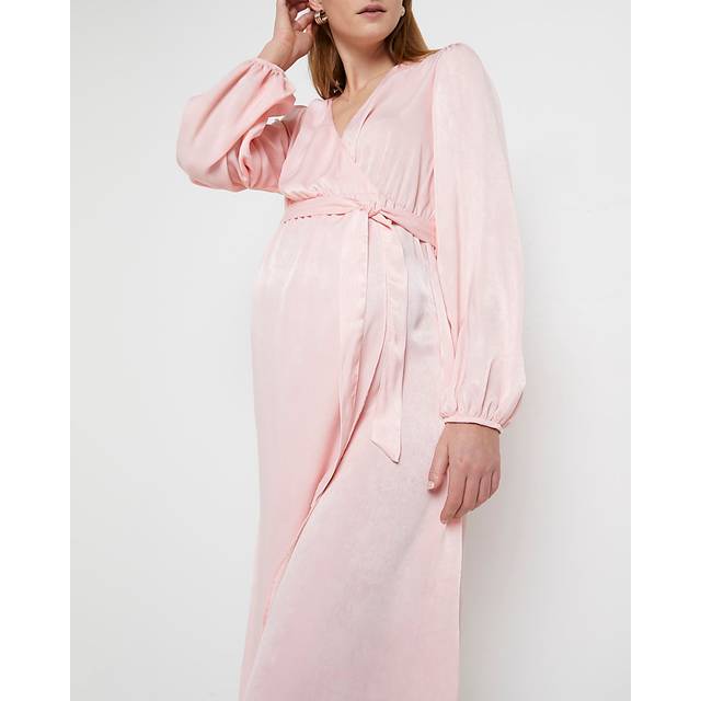 River Island Womens Wrap Midi Dress Maternity Pink Satin - Size 8 UK