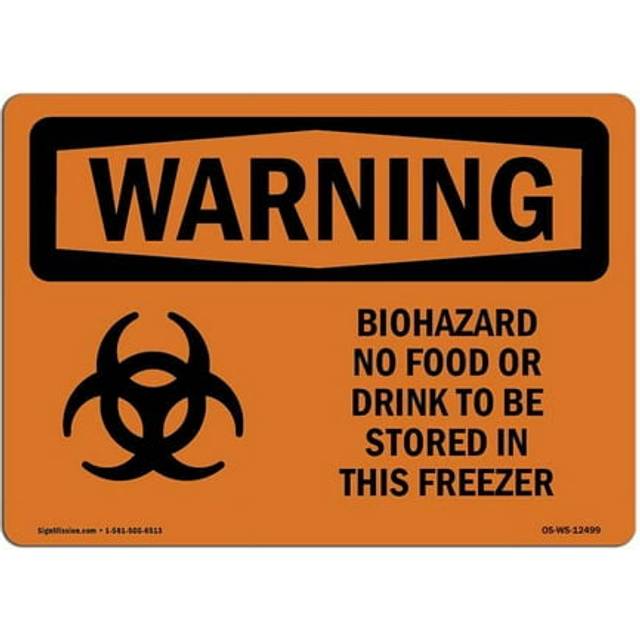 SignMission OS-WS-D-57-L-12499 OSHA Warning Sign - Biohazard No Food or Drink