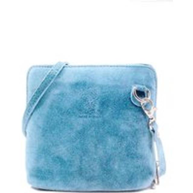 Small Genuine Italian Suede Leather Zip Around Crossbody Bag - Light Blue - One Size
