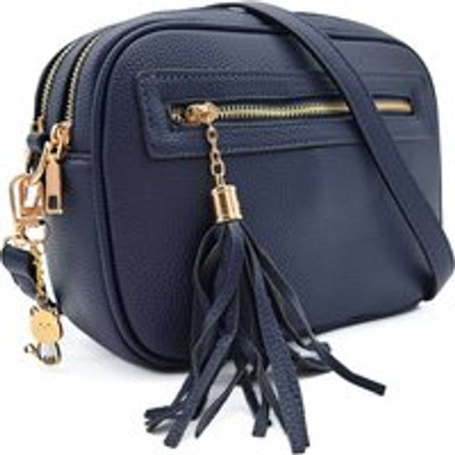 Dual Zipper Tassel Kitise Charm Crossbody Camera Bag - Navy - One Size