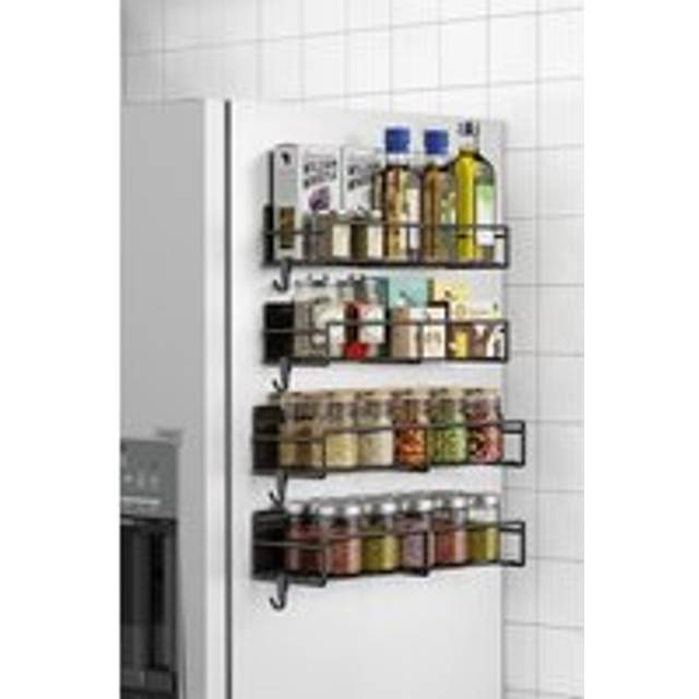 4PCS Magnetic Fridge Storage Shelf with Hooks Hanging Spice Rack - Black - One Size