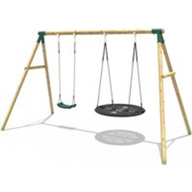 (Green) Rebo Wooden Garden Swing Set with Standard and Large Nest Swings - Meteorite Pink