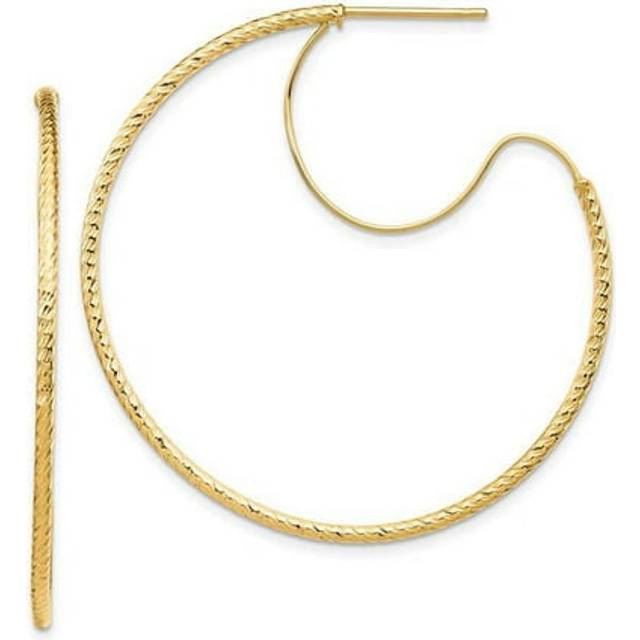 14K Yellow Gold 1.5 x 40 mm Diamond-Cut with Polished wire Hoop Earrings