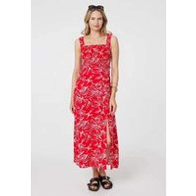 Floral Square Neck Midi Sun Dress - Red - Size 16 - Izabel London