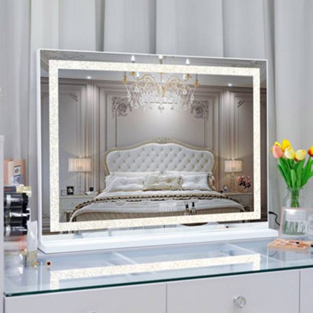 FENCHILIN Vanity Mirror with RGB Lights 80 x 58cm Hollywood Makeup Mirror with 18 Dimmable Bulbs Lighted Vanity Mirror with Smart Touch for Bedroom